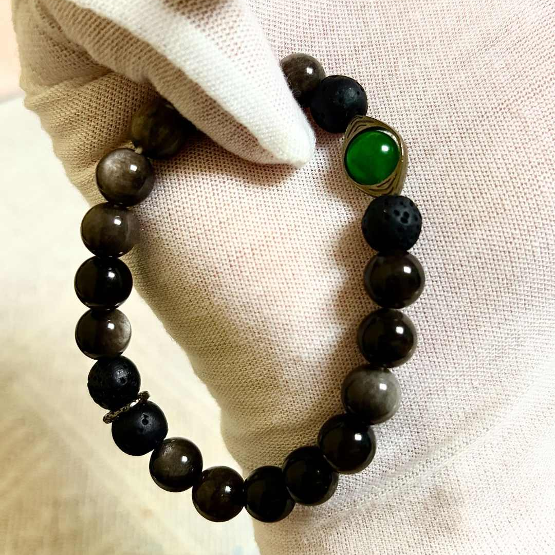手链 【黑金之眼】金银曜石绿玉彭苗儿设计手链疗愈限定原创