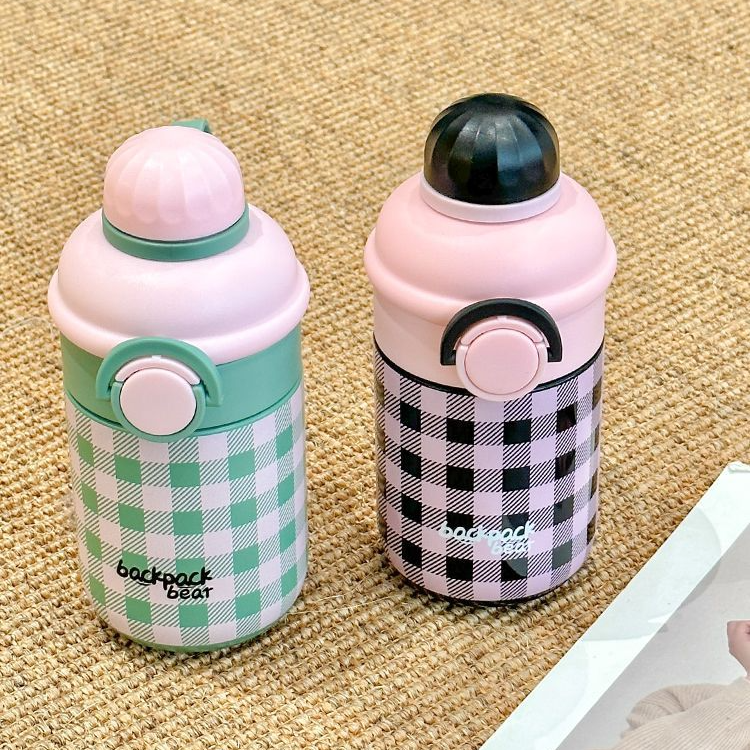 新款高颜值316不锈钢可爱儿童便携双饮吸管保温杯学生校园水杯子