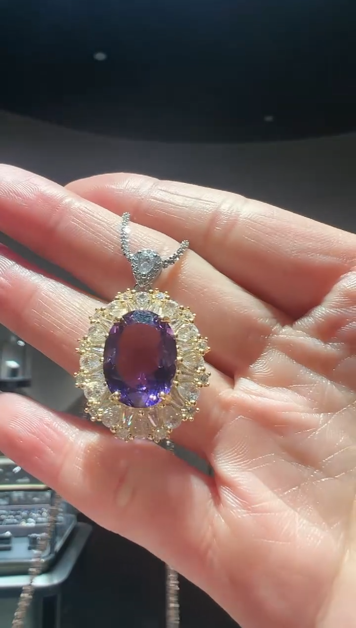 【闪购商品】紫晶吊坠(赠链)银S925镶嵌14】