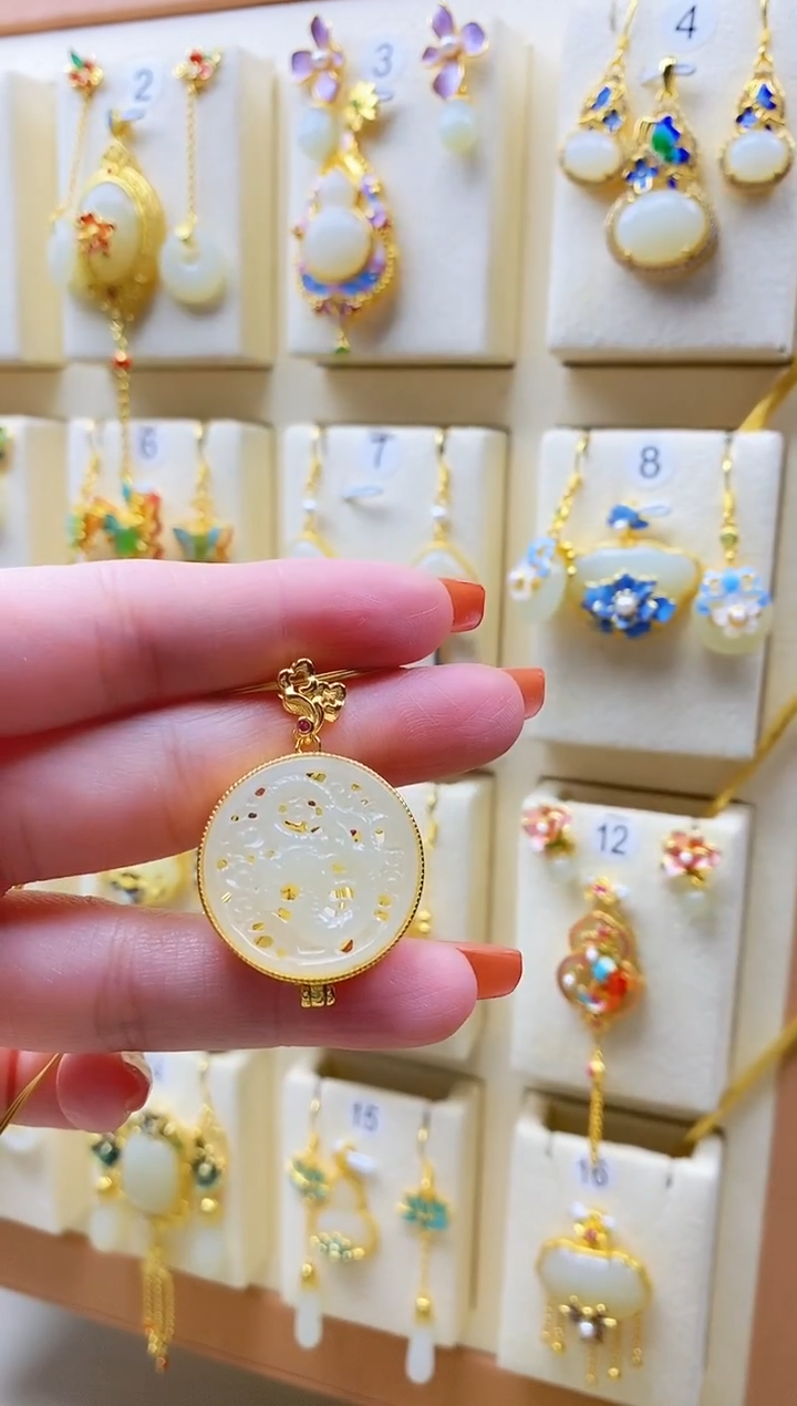 颈饰银S925镀金镶嵌和田玉1