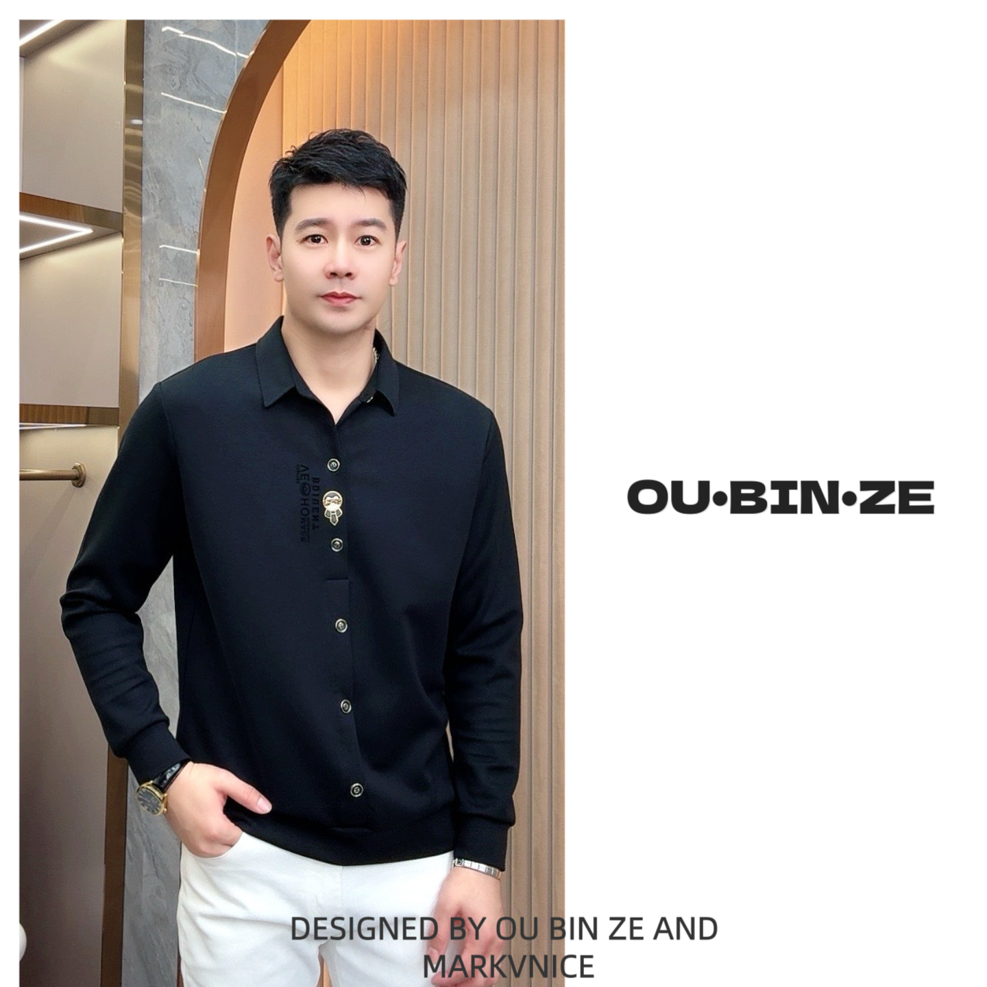 新 欧彬泽【公子哥】长袖衬衫翻领秋冬男装T恤修身商务轻奢M5121