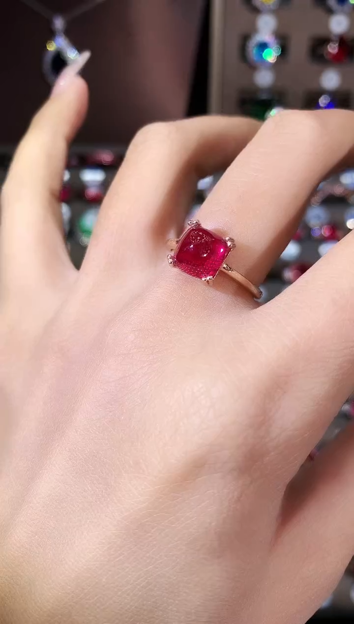 银S925镶嵌戒指红宝石玫瑰金8