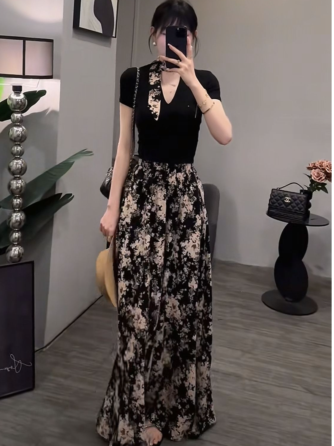 【Gouya】法式碎花套装裙女气质V领上衣高级感设计款夏日氛围感系列