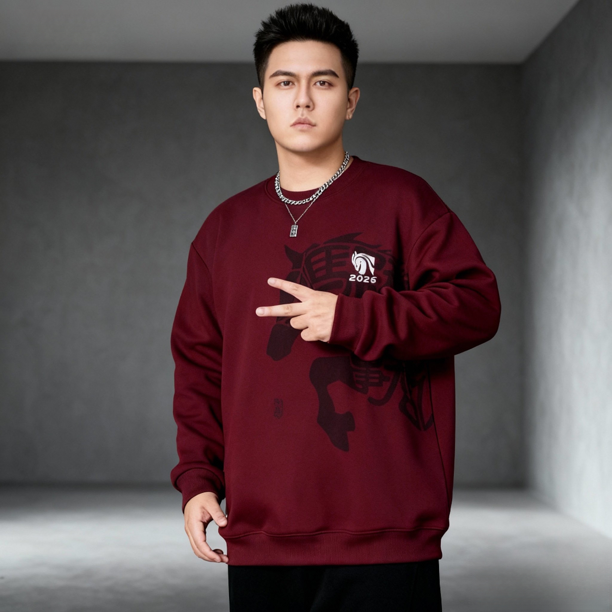 马男冬季长袖秋冬男款枫叶红卫衣男装国潮宽松休闲上衣