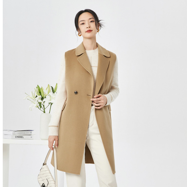 【晨粉专享价】娜尔思冬季商务通勤无袖纯色中长款马夹羊毛马甲女