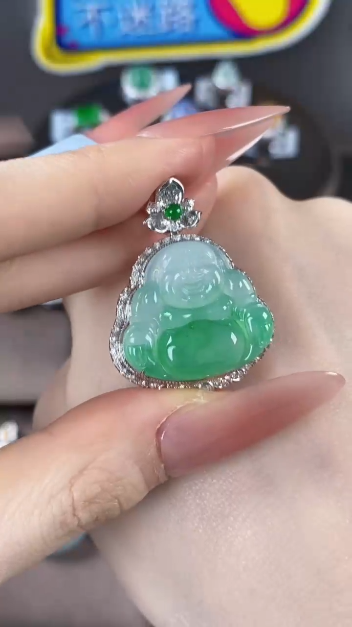 【闪购商品】翡翠吊坠(不含链)18K金镶嵌翡翠包镶佛公