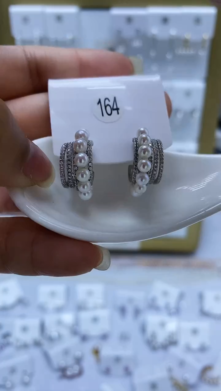 银S925镶嵌耳饰淡水珍珠164