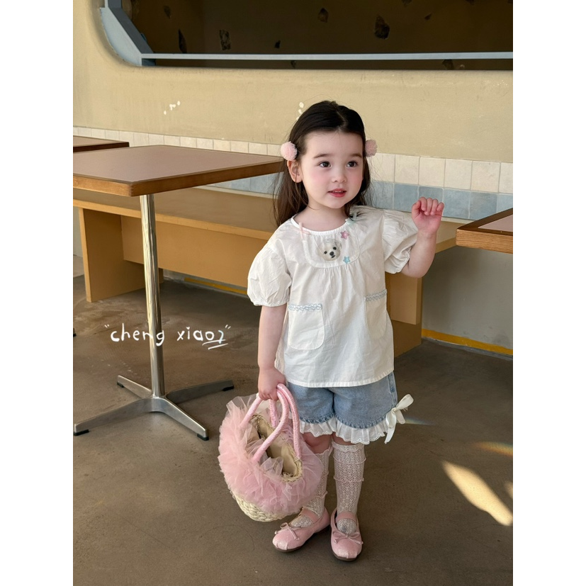 橙小七2025夏季娃娃衫短裤两件套