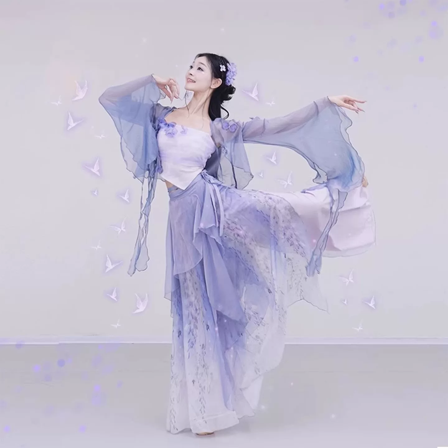 2025新款古典舞渐变仙气飘逸纱衣喇叭袖外披晕染裤裙演出服练功服