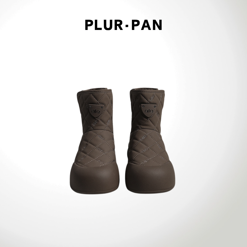 PLUR·PAN韩版加绒加厚格纹中筒雪地靴