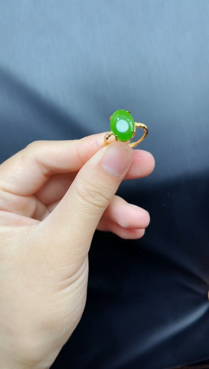 和田玉戒指银S925镶嵌碧玉戒指06