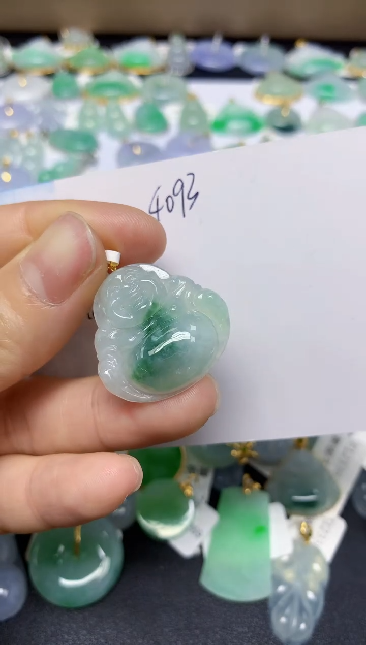 【闪购商品】翡翠挂件18K金镶嵌 天然翡翠A货