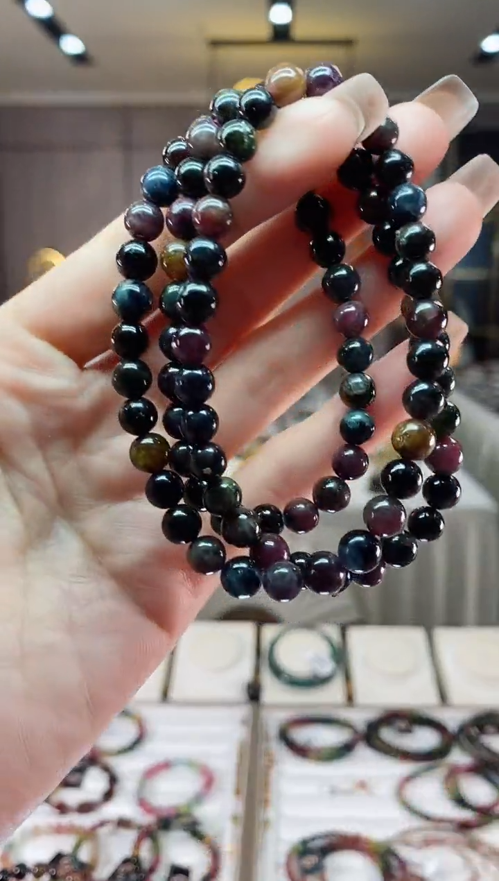 【闪购商品】碧玺三圈手串6mm++未镶嵌一物一证dan