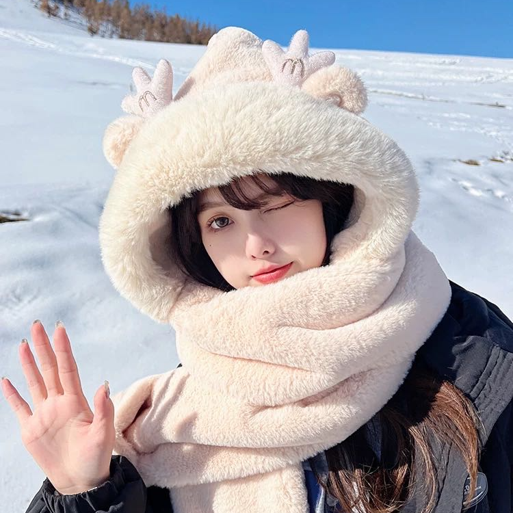 三件套冬季暖手套加厚帽子连围脖一体防寒