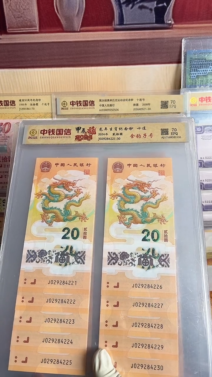 塑料龙年生肖纪念钞十连带豹子号