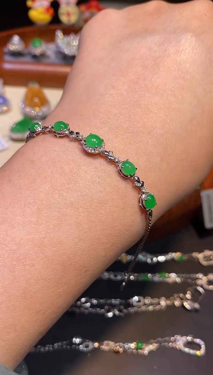 【闪购商品】翡翠手链18K金镶嵌手链