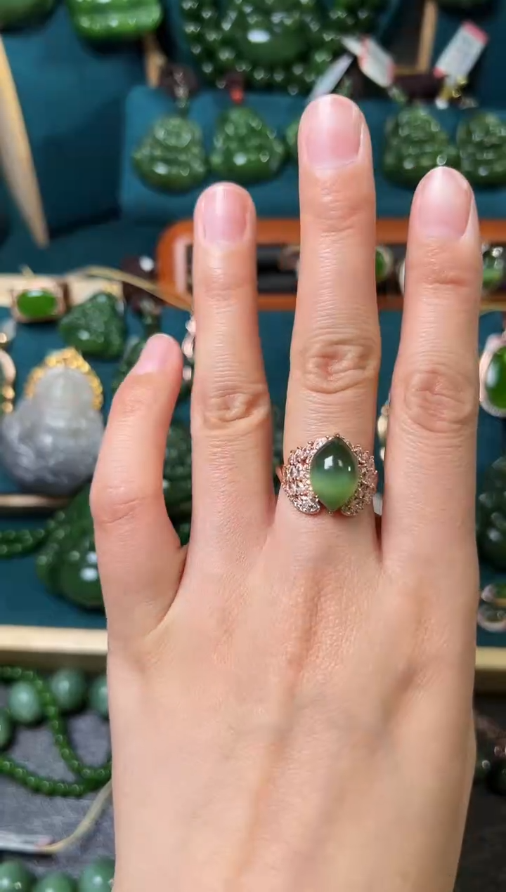 【闪购商品】和田玉（碧玉）戒指银S925镶嵌碧玉