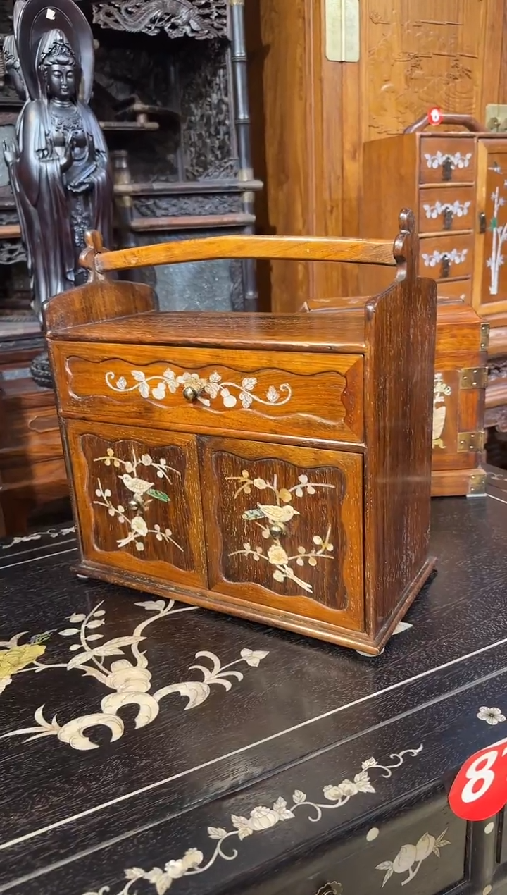 【闪购商品】木木艺黄花梨镶嵌花鸟提箱1280.888