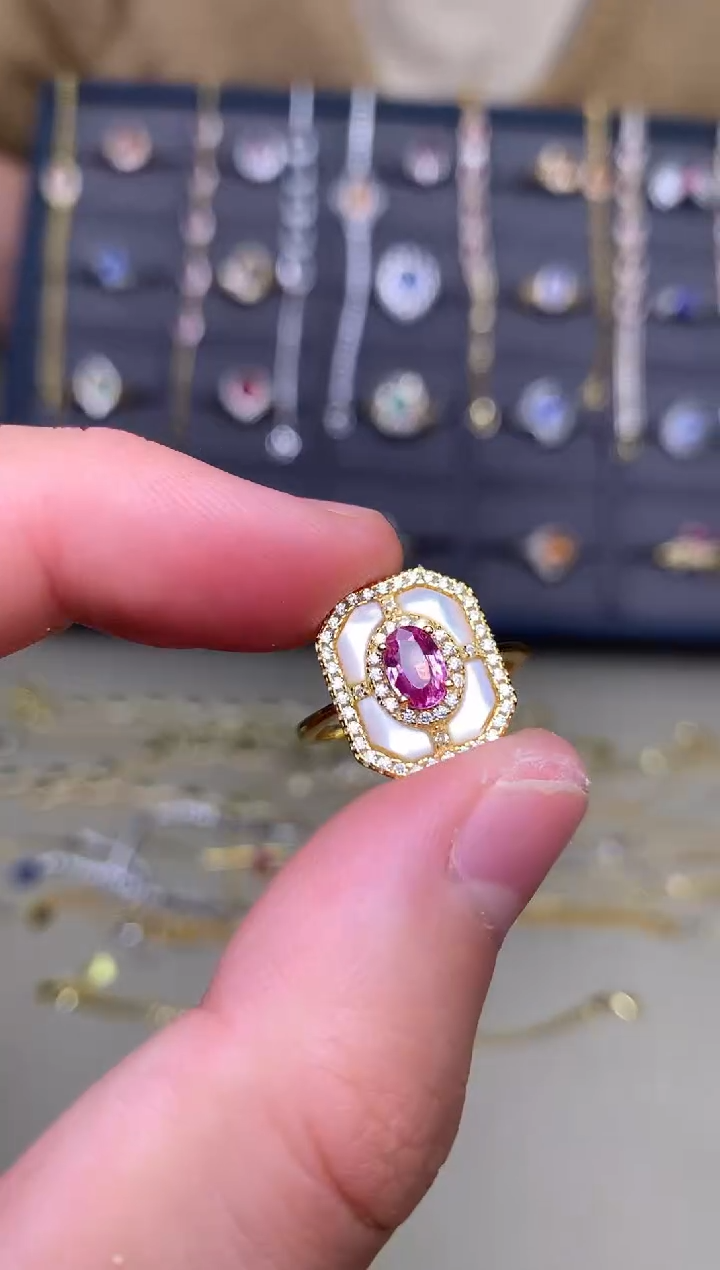 戒指蓝宝石银S925镶嵌戒指