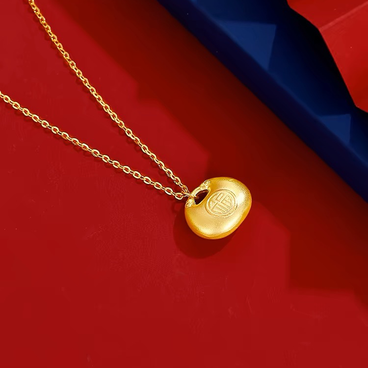 简约时尚5G黄金小胖福吊坠女小金坨足金999宝宝金锁项链送女友