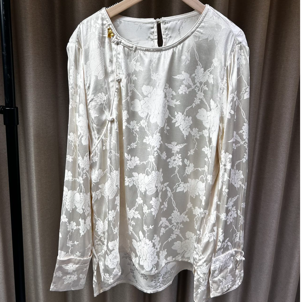 （665白色提花衬衫）新中式斜盘扣衬衫上衣前长55后长71