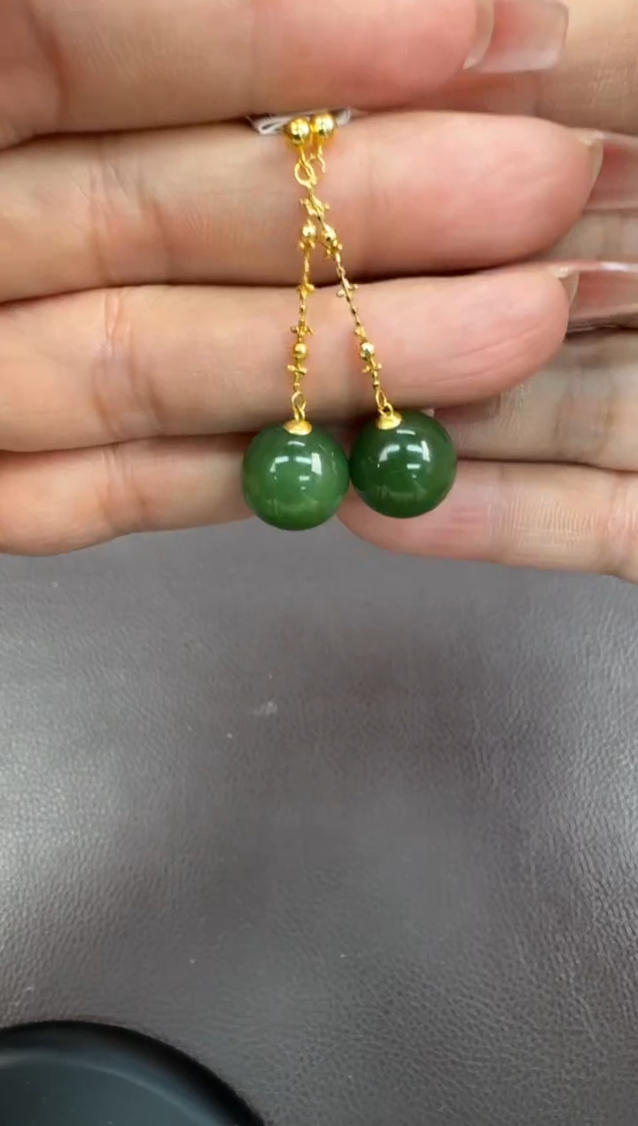 【闪购商品】和田玉耳饰18K金镶嵌一对