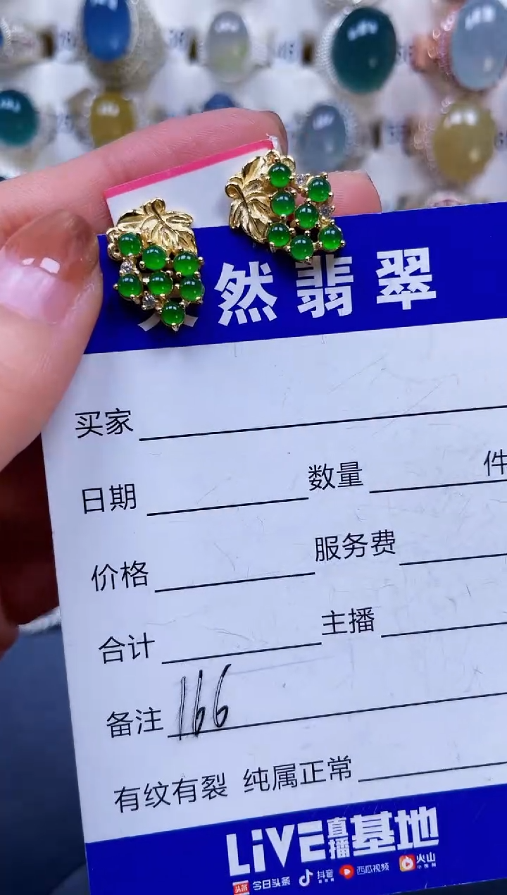 银S925镶嵌翡翠耳饰166