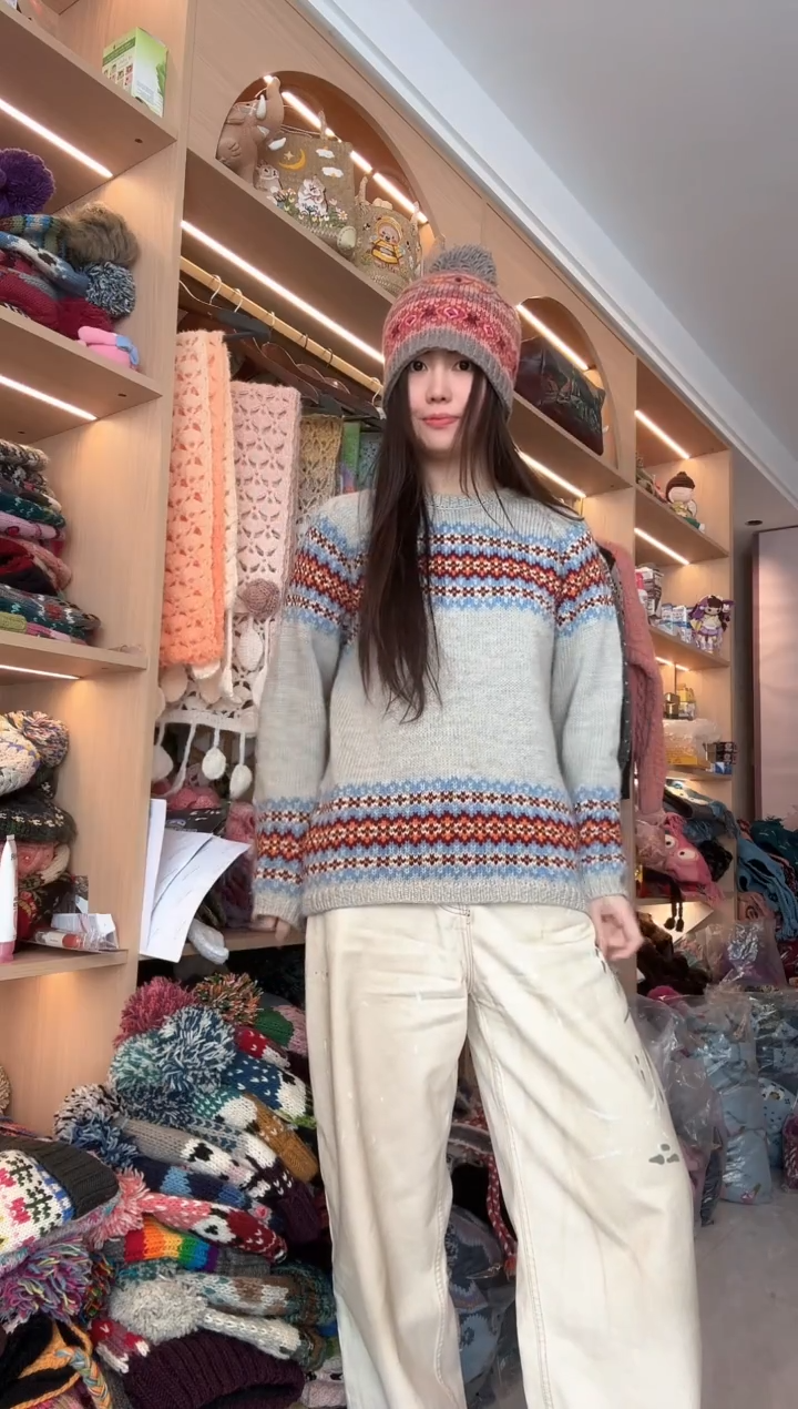 羊毛费尔岛灰色套头毛衣