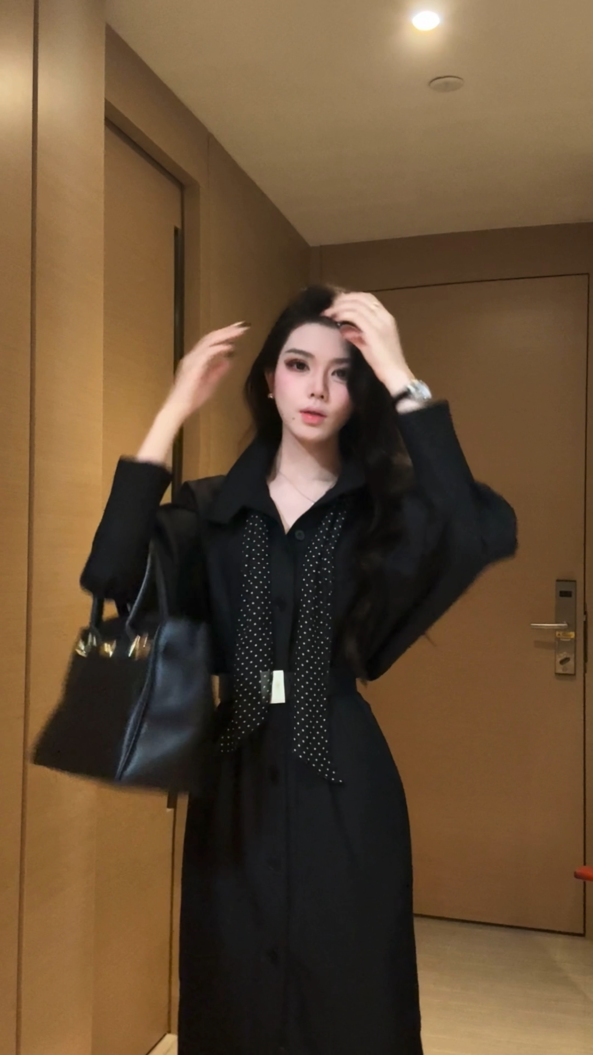 【少量现货】气质时尚网红百搭显瘦设计感衬衫裙送腰带送丝巾9160款