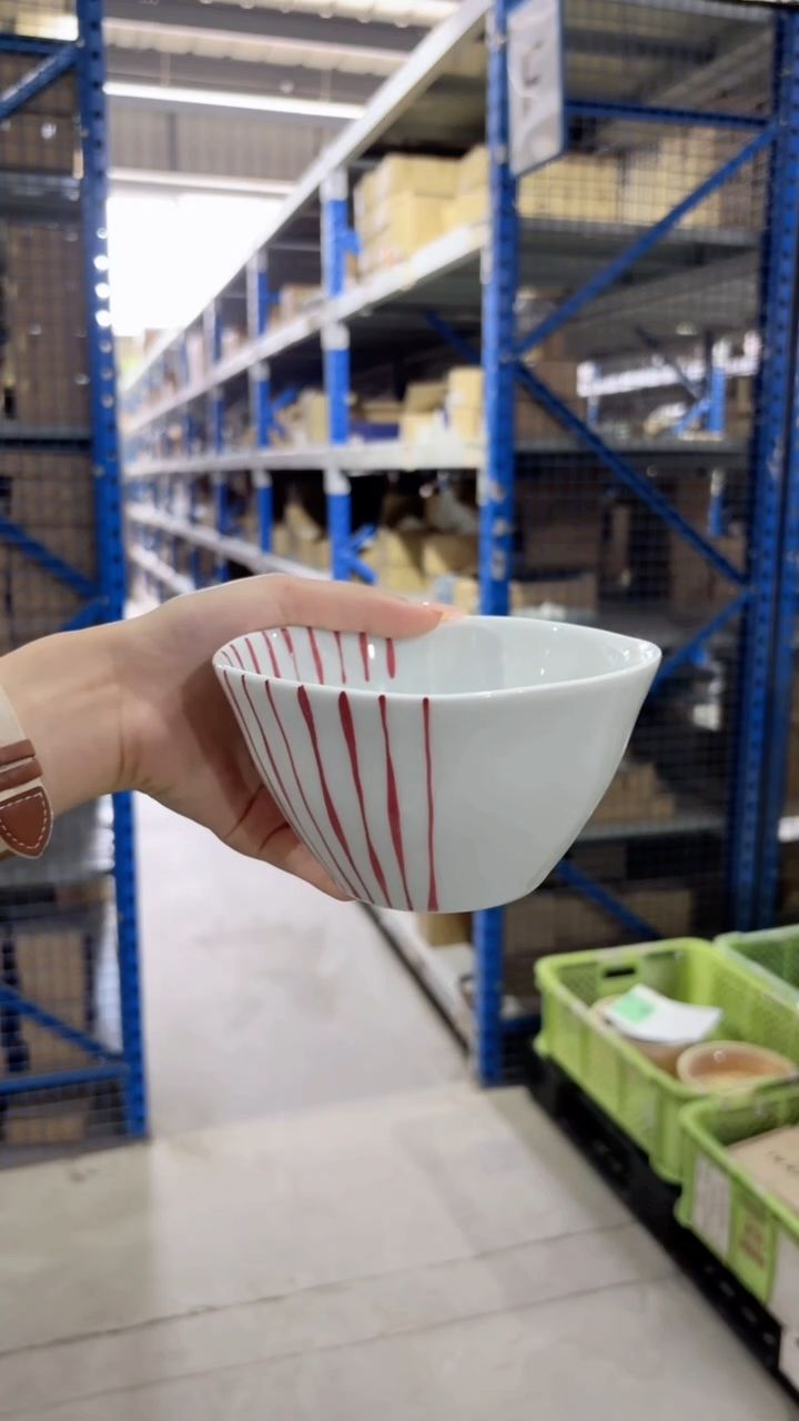 搪瓷よろけ縞 VボウルM 赤