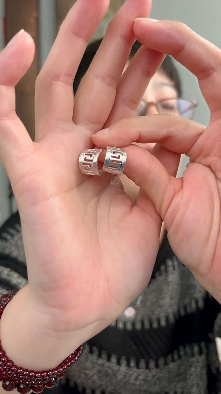 无925银纯银耳饰万福哑光33