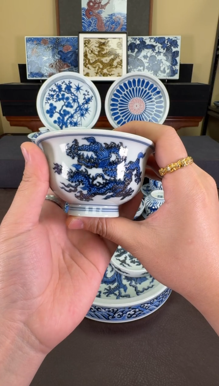 【闪购商品】瓷片羿器窑四龙压手杯