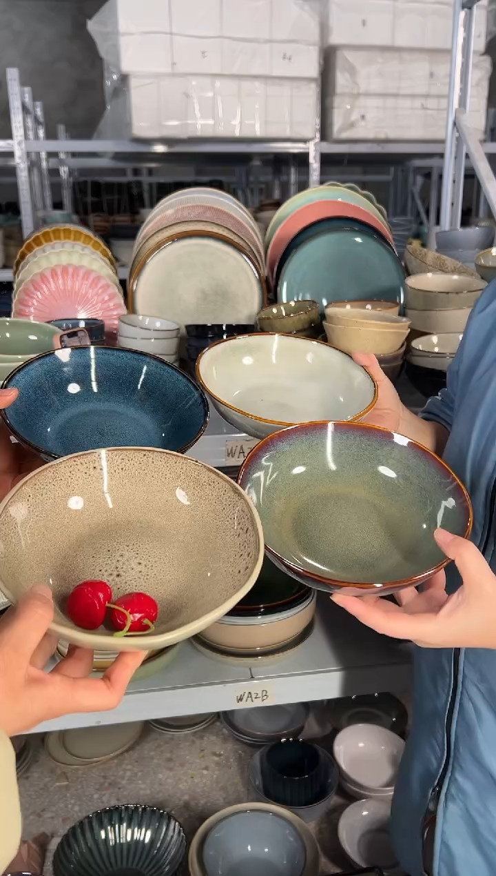 陶瓷外贸尾货瑕疵满20包邮X4菜碗组合18厘米左右