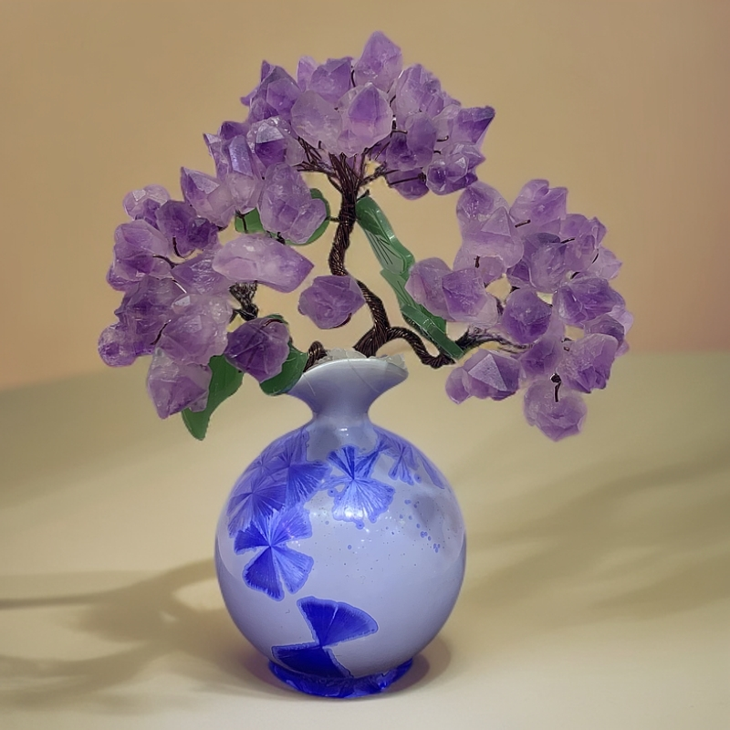 【轻奢高品】紫水晶树摆件创意欧式陶瓷摆件手工点缀精美