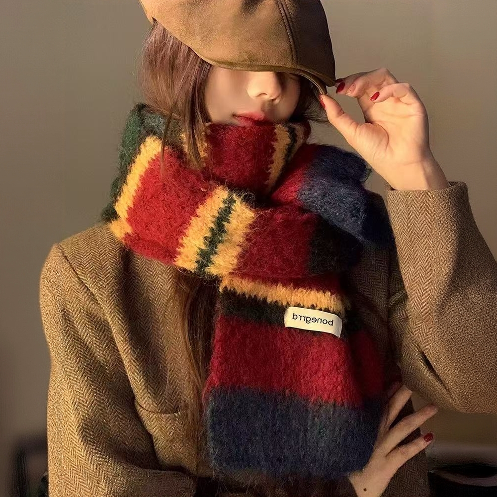 【羊毛围巾】儿童围巾保暖秋冬厚款百搭韩版条纹围脖女条纹学院风