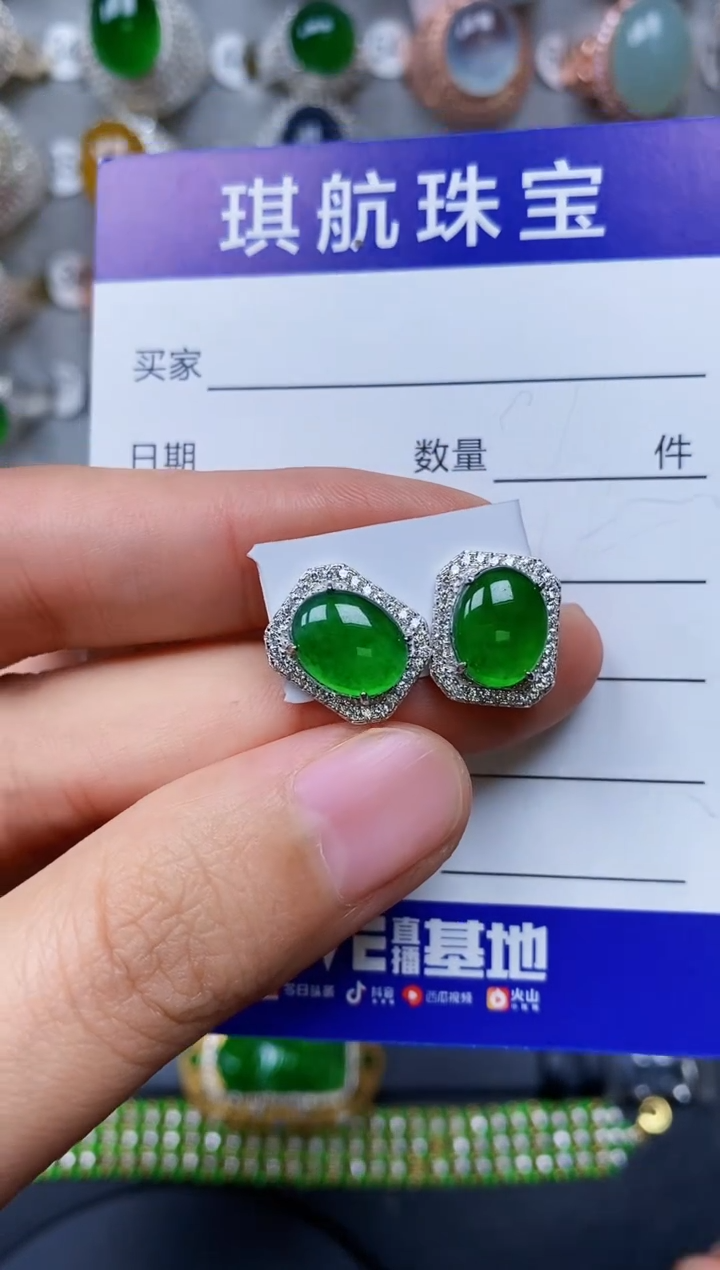 【闪购商品】翡翠耳饰银S925镶嵌0679