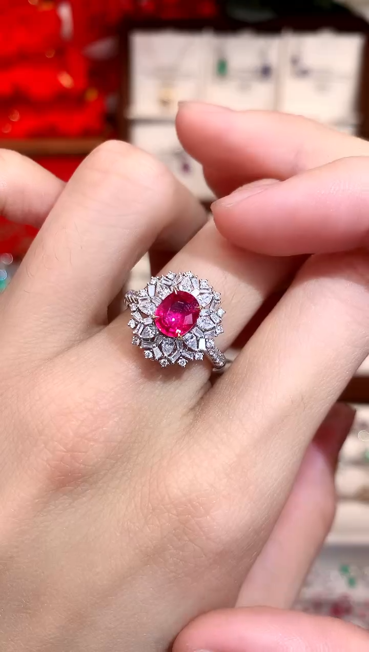 【闪购商品】红宝石戒指18K金镶嵌1.17ct/天然宝石/七天无理由