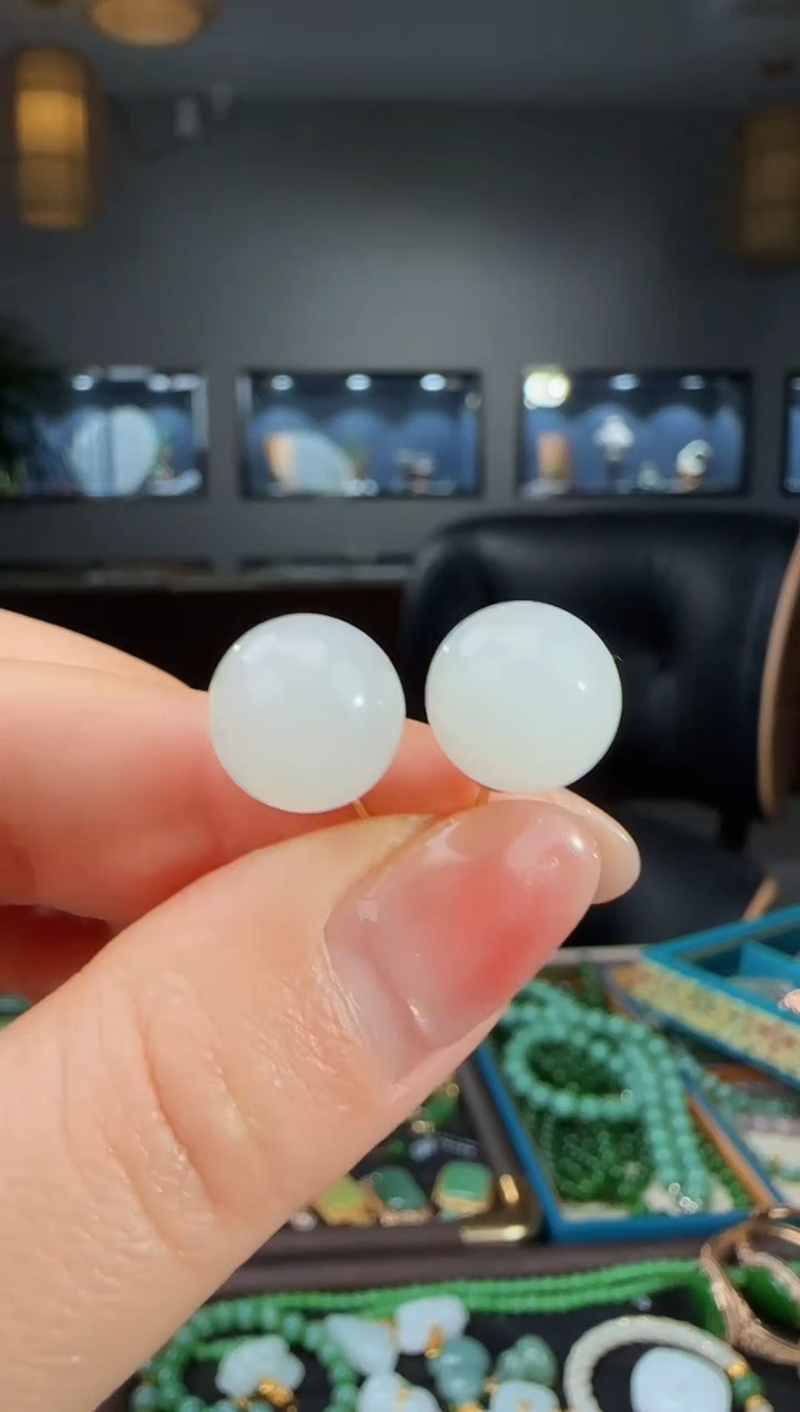 银S925镶嵌和田玉耳饰1