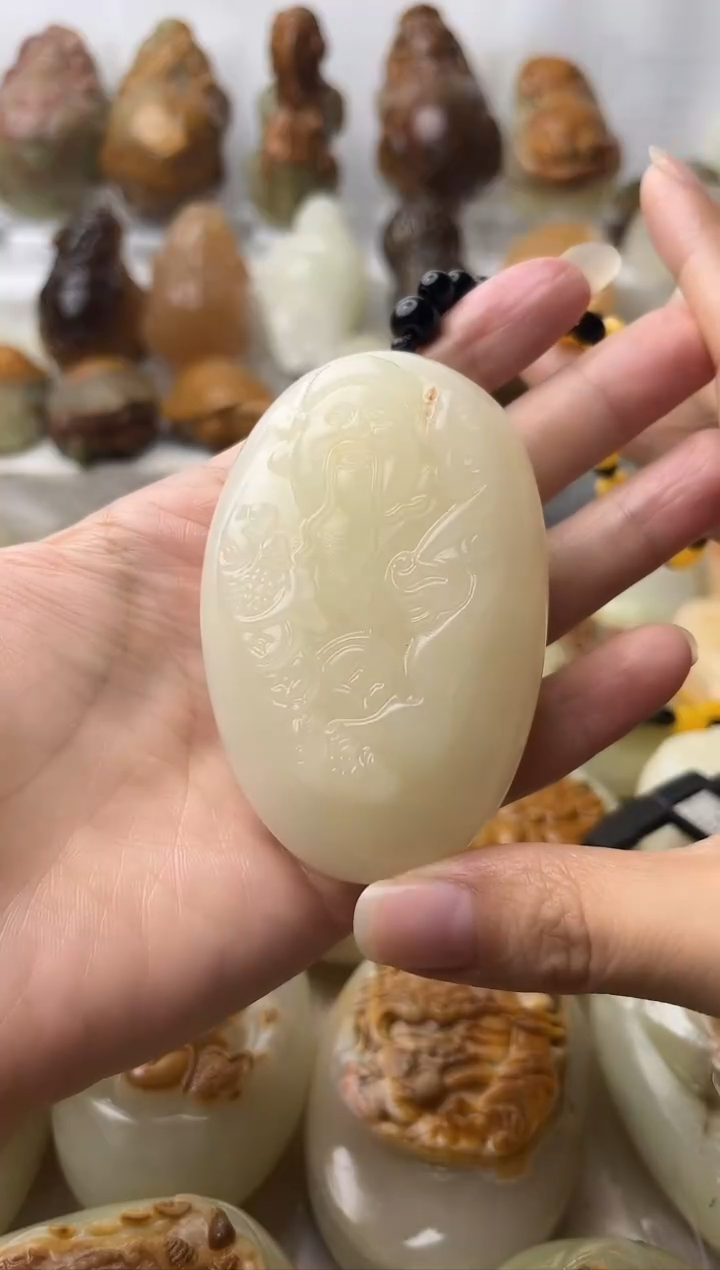 石材方解石手把摆件不退换财神