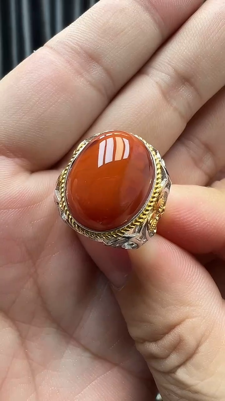 银S925镶嵌南红玛瑙戒指南红戒指11