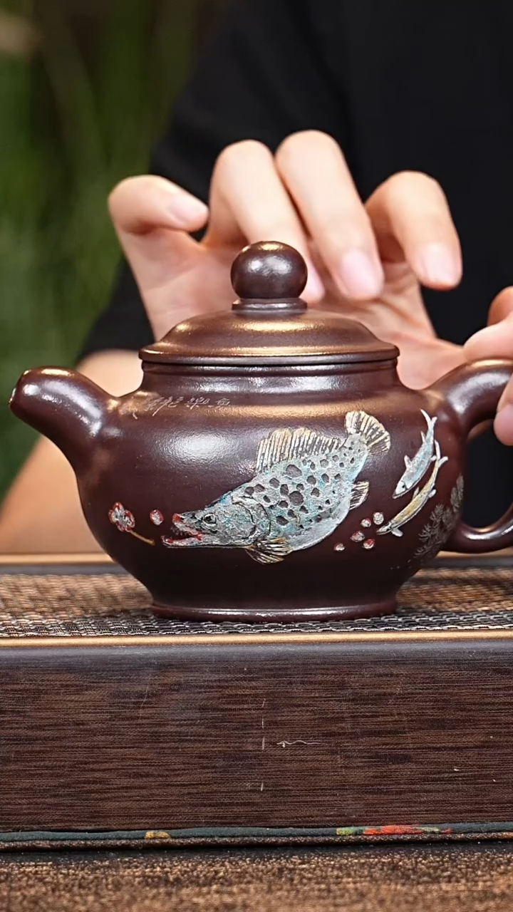 茶壶紫砂小鱼PHD石红 掇只 
