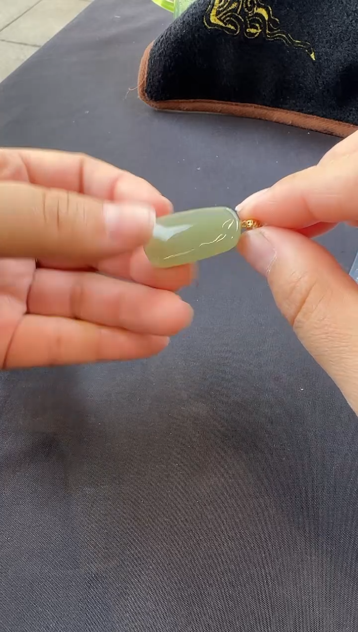 项链18K金镶嵌和田玉?****g胖青瓜深