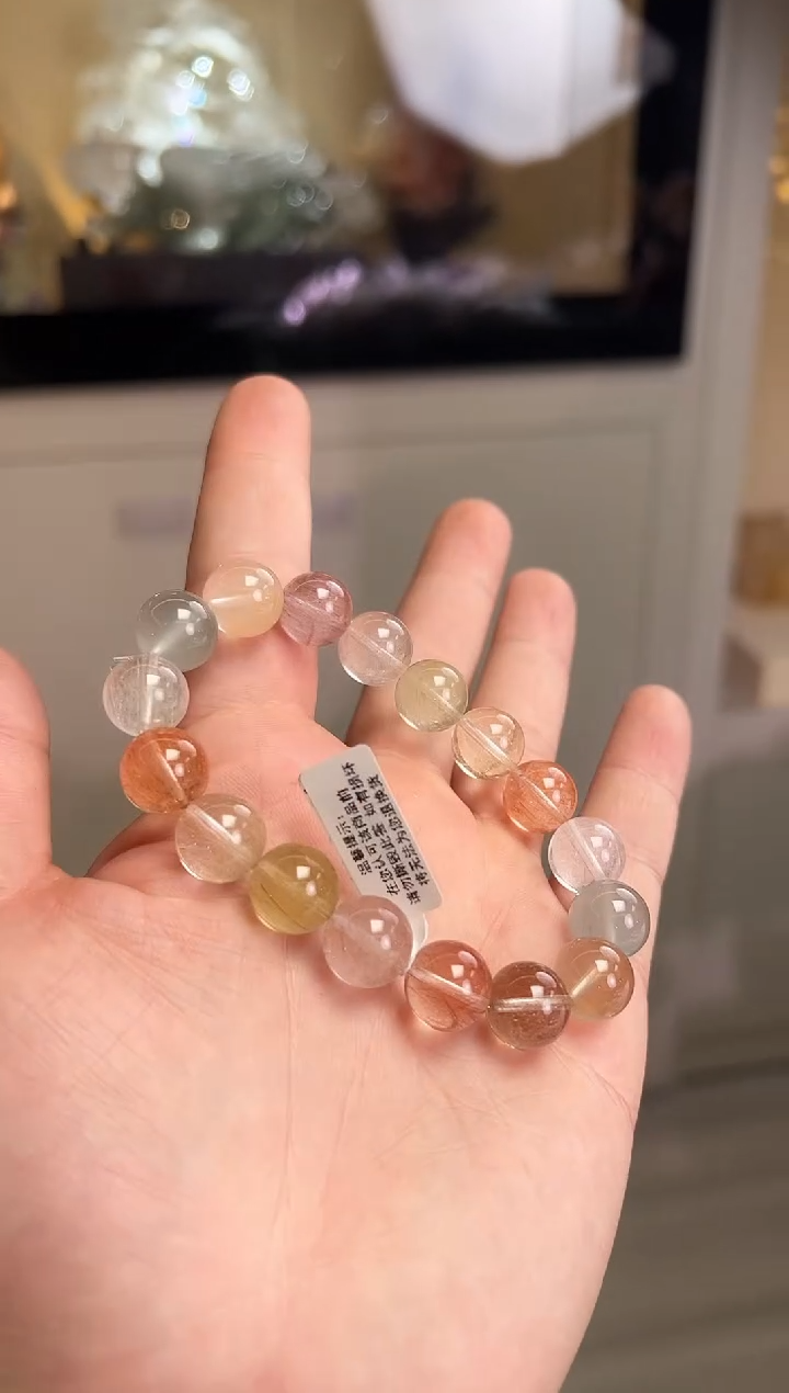 未镶嵌手链水晶12.2mm+全净钢丝彩兔毛（多样性发一）