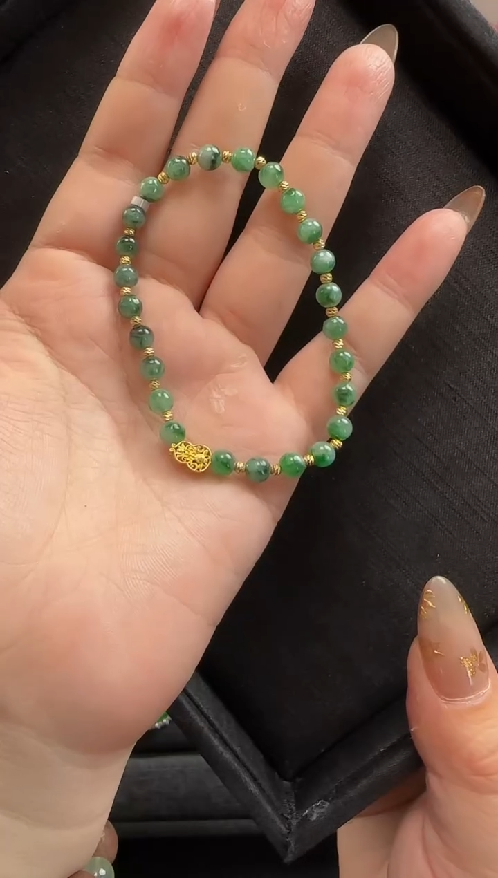 【闪购商品】翡翠手链18K金镶嵌949玉珠一条