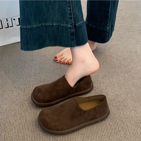 懒人一脚蹬复古港风女鞋子2025新款秋季软底外穿防滑休闲勃肯鞋