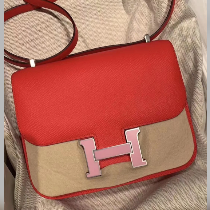 99新 Hermes/爱马仕 小花Jerry 4216086 康康 19心红色D刻 珐琅扣