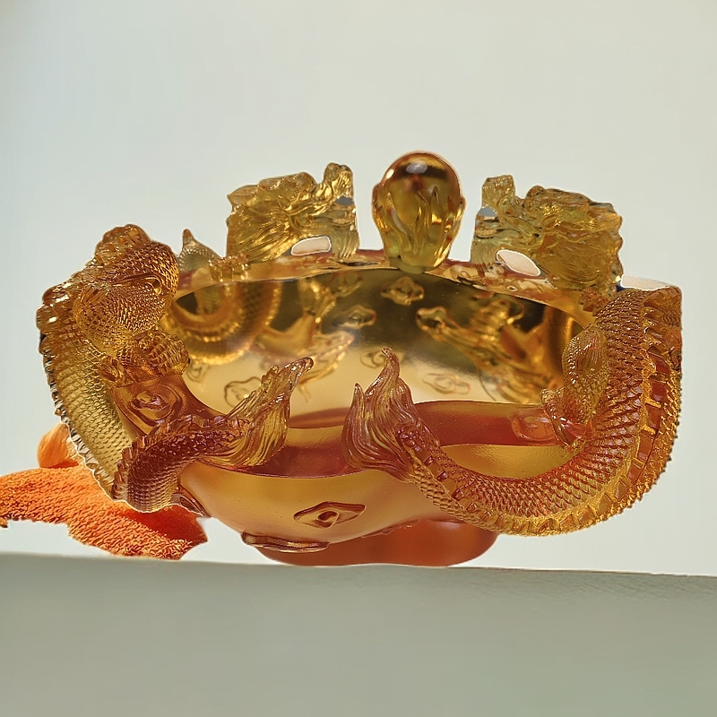 双龙聚宝盆琉璃摆件招财乔迁开业送礼高档工艺品