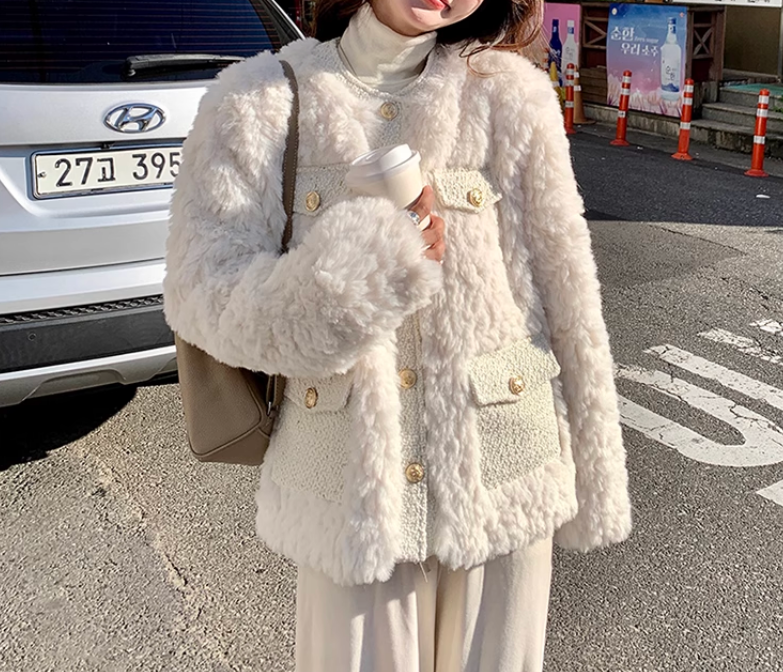 非图片款女ins少女风保暖毛绒翻领加绒设计感小众外套