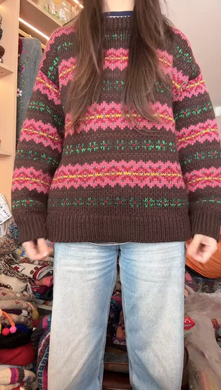 羊毛咖色星空套头毛衣