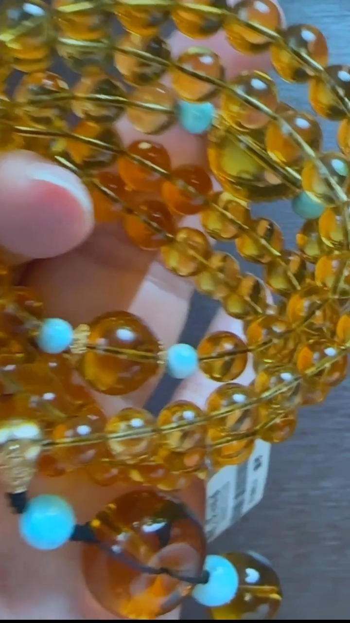 手链琥珀未镶嵌墨西哥蓝珀108珠设计款